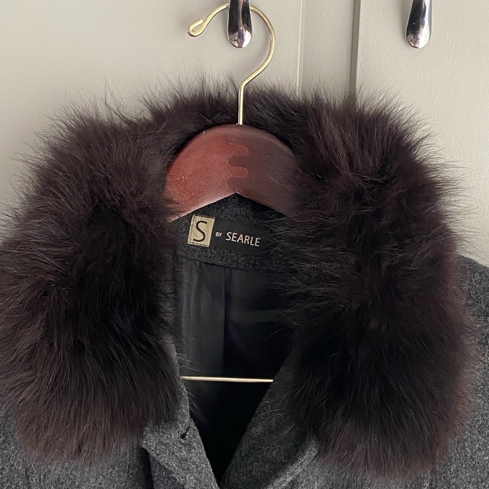 Searle Charcoal Pea Coat with Fur Collar - Picture 2 of 8